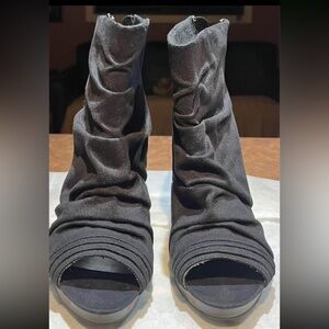 Ladies High Heel Faux Suede Boots with Open Toe, size 8 1/2